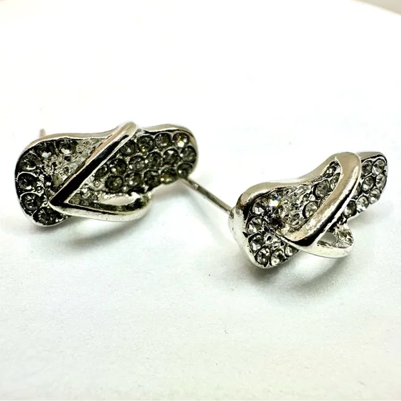 NWOT - Sparkling Silver Crystal Flip-Flop Earrings - Picture 3 of 13